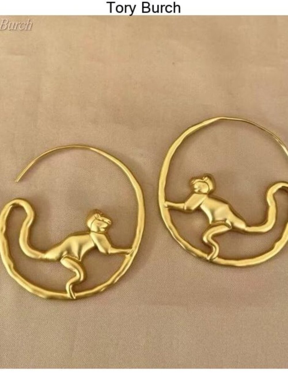 Tory Burch Gold Monkey Hoop Earrings - Sculpted Hoop Design